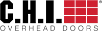 CHI Overhead Doors logo with black text and a red grid on white background.
