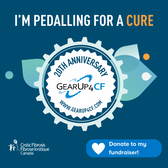 Pedal for a cure. 20th anniversary GearUp4CF www.gearup4cf.com. Save the date June 21, 2025. 