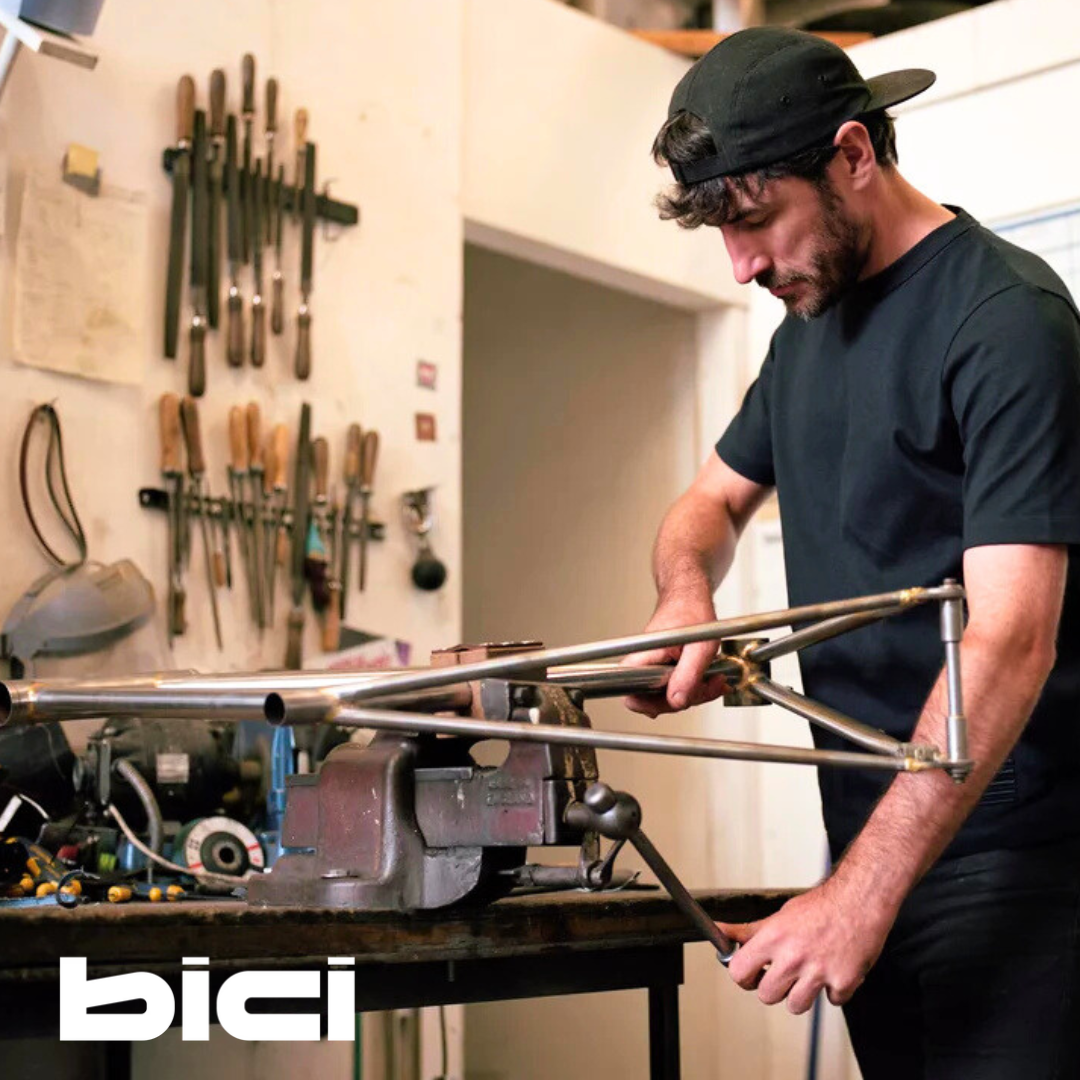 Bici photo. Person performing bike tune up. 