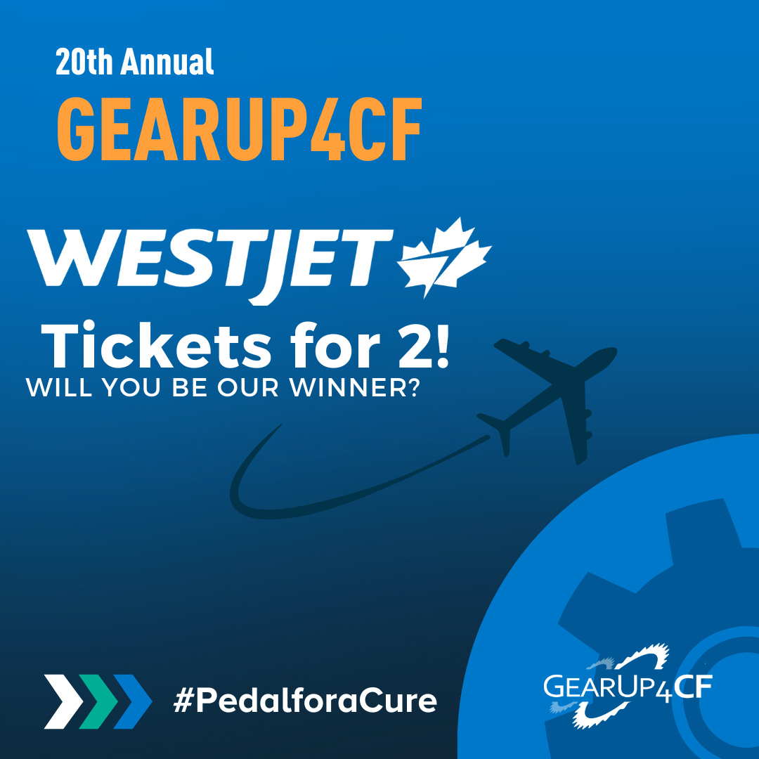 Air Canada Tickets for 2! Will you be our winner? Thank you Air Canada Foundation logo. www.gearup4cf.com