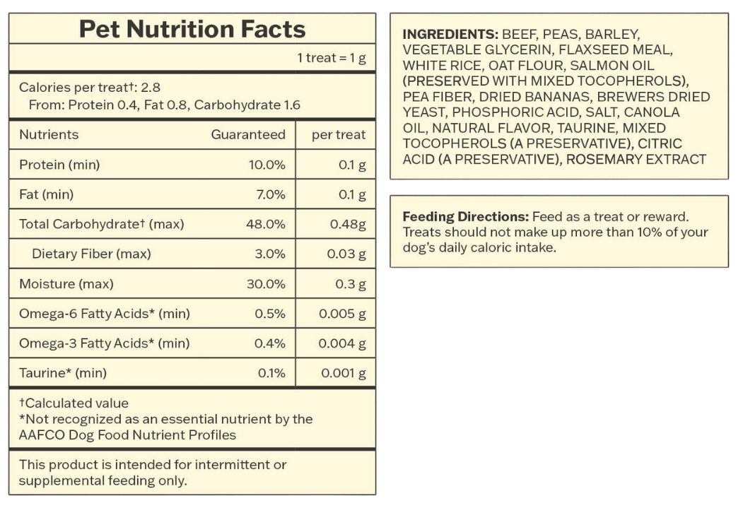 Beef Training Treat Nutrition Information