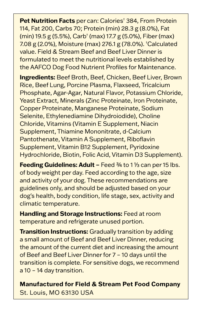 Beef Wet Nutrition Information