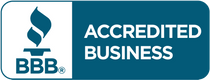 a blue sign that says BBB accredited business