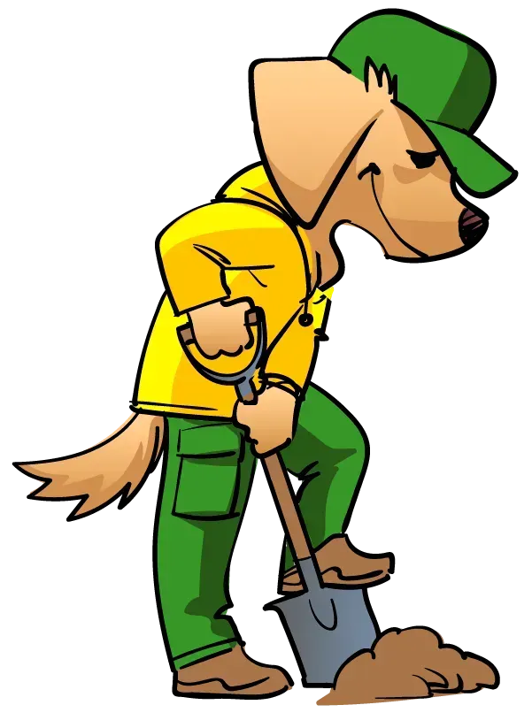 Augusta Lawn Care Mascot digging a hole
