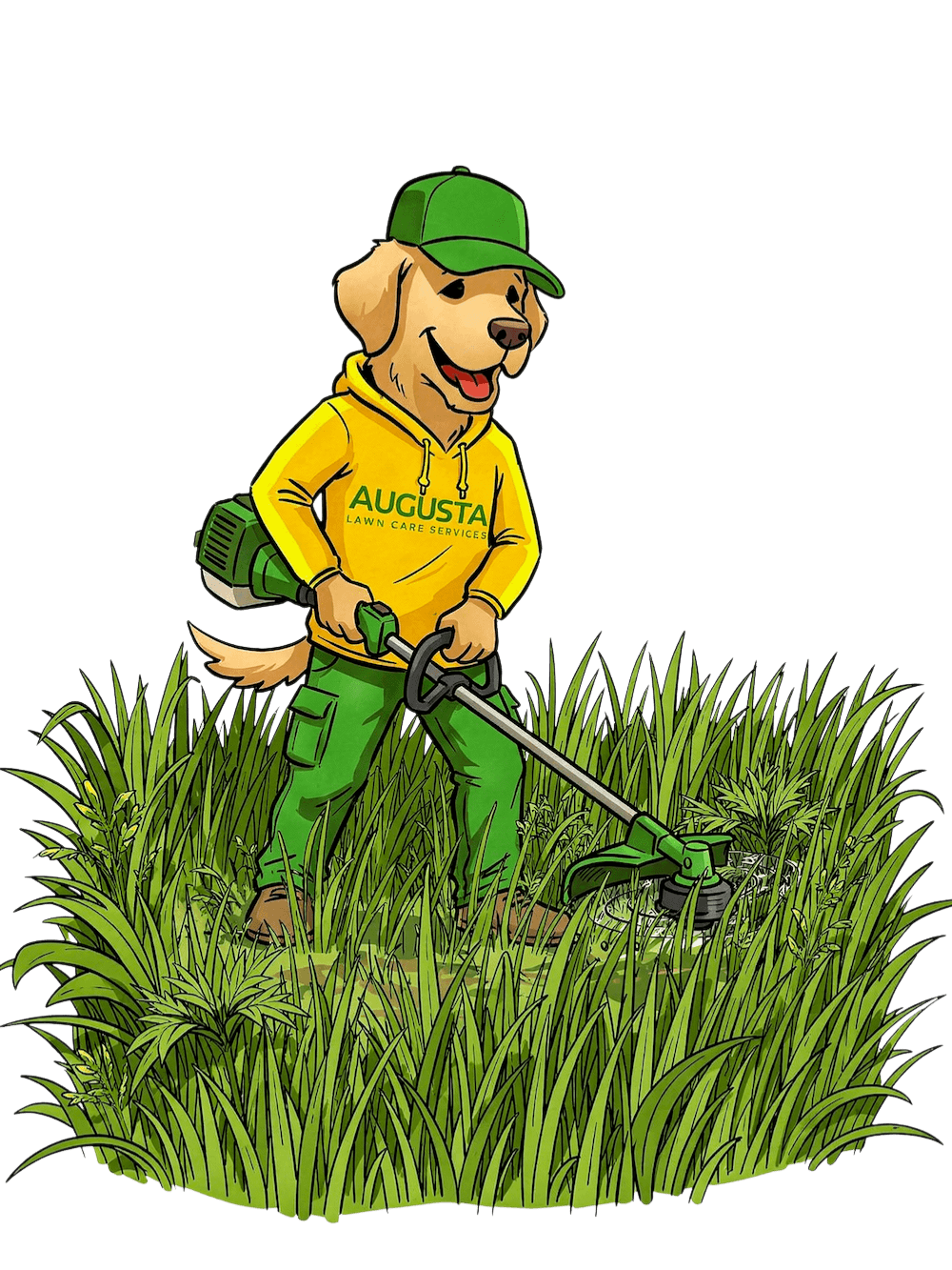 Augusta Lawn Care Mascot clearing tall brush