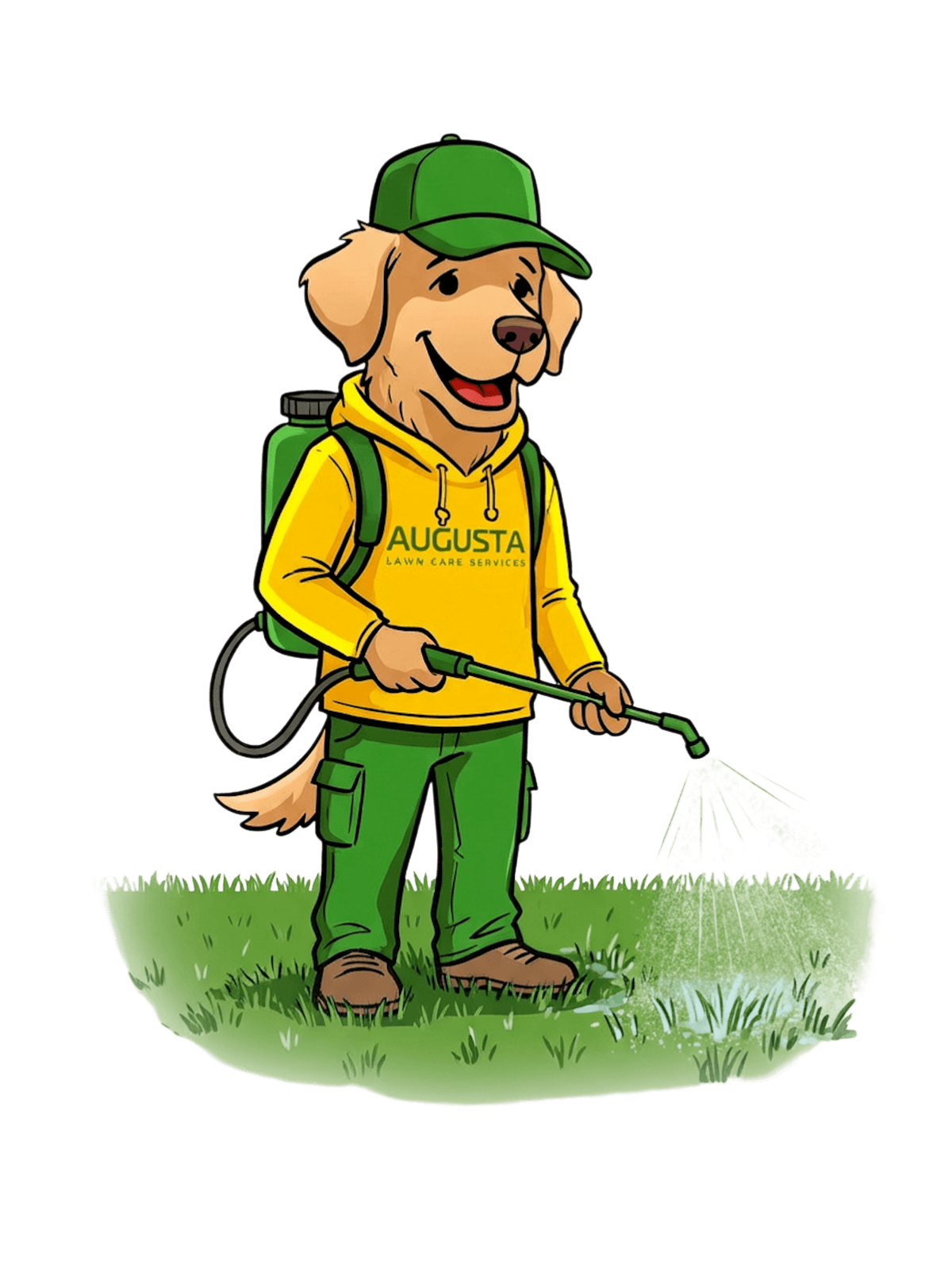 Augusta Lawn Care Mascot Spraying Fertilizer