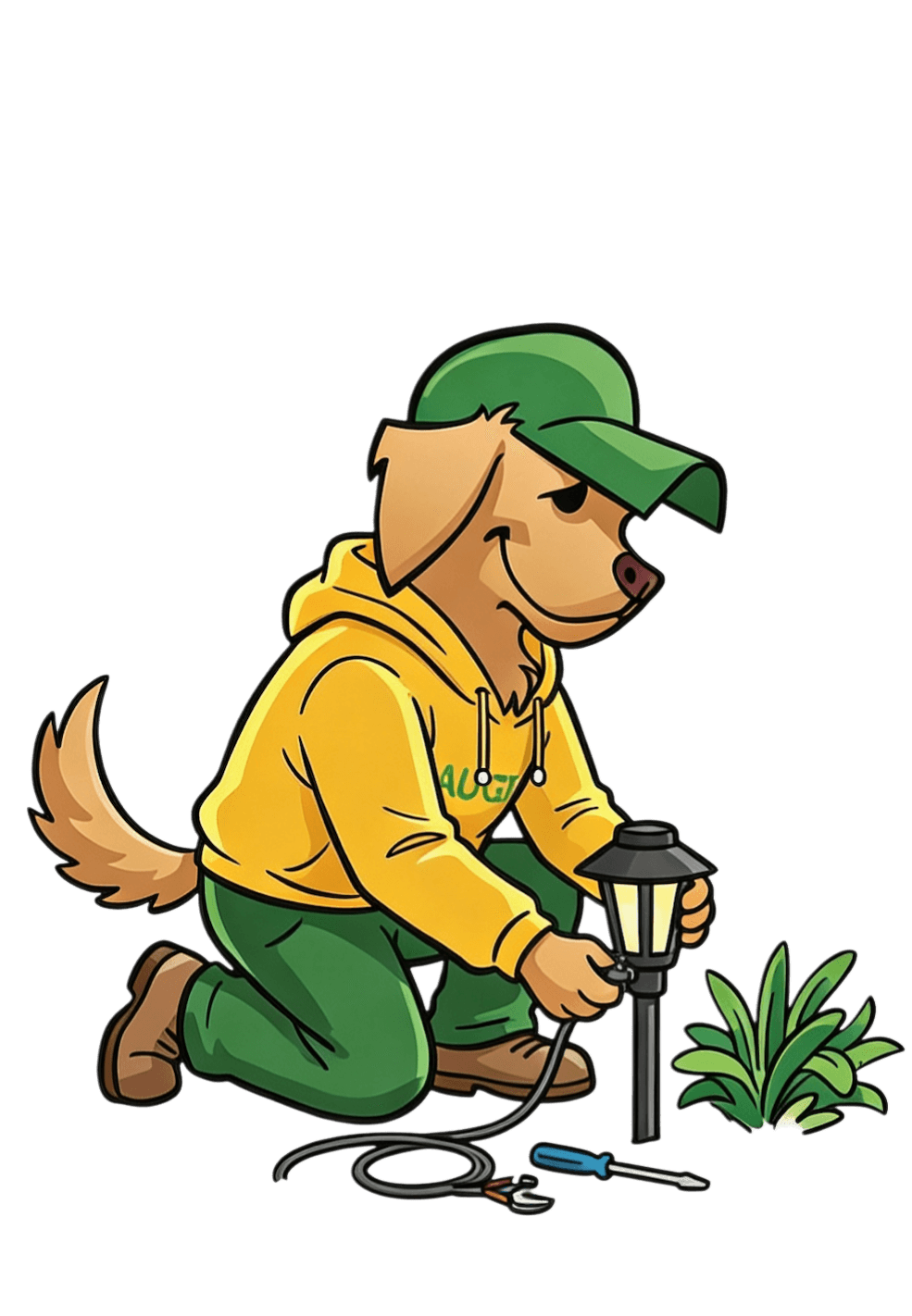 Augusta Lawn Care Mascot installing landscape lighting