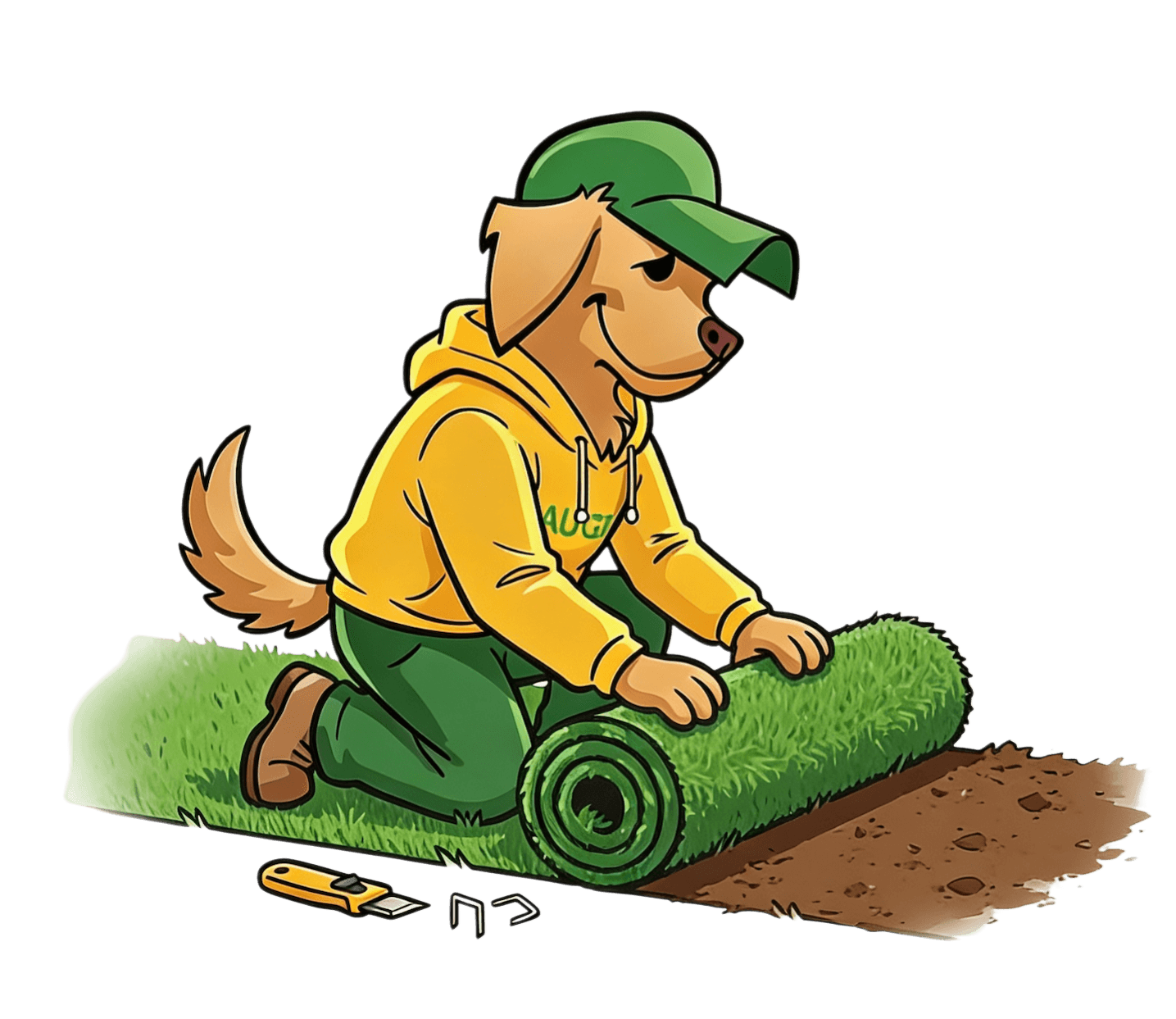 Augusta Lawn Care Mascot installing sod