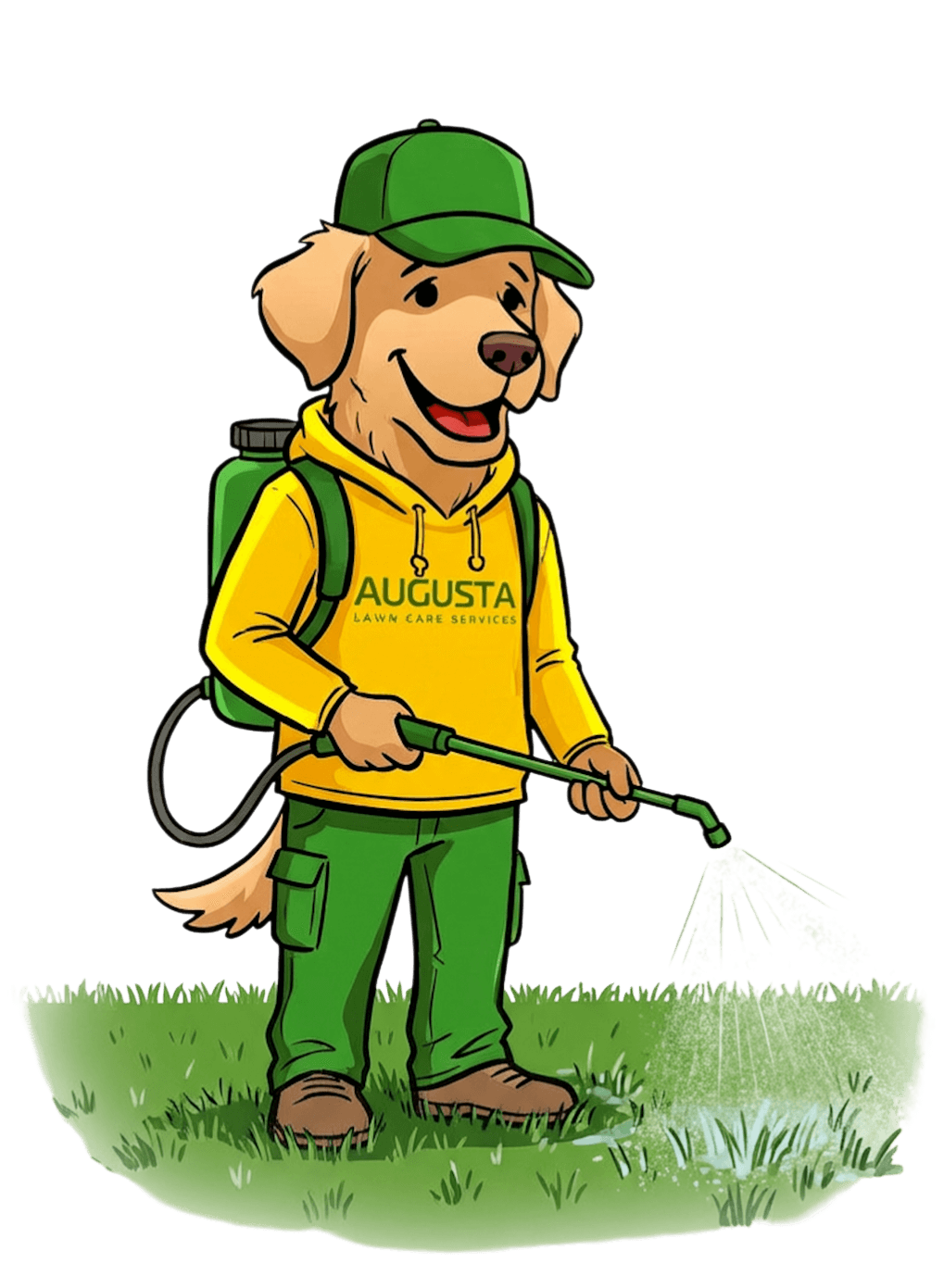 Augusta Lawn Care Mascot Spraying Fertilizer