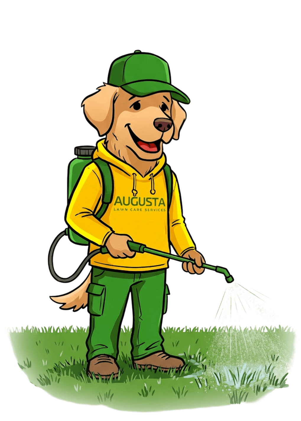 Augusta Lawn Care Mascot Spraying Fertilizer