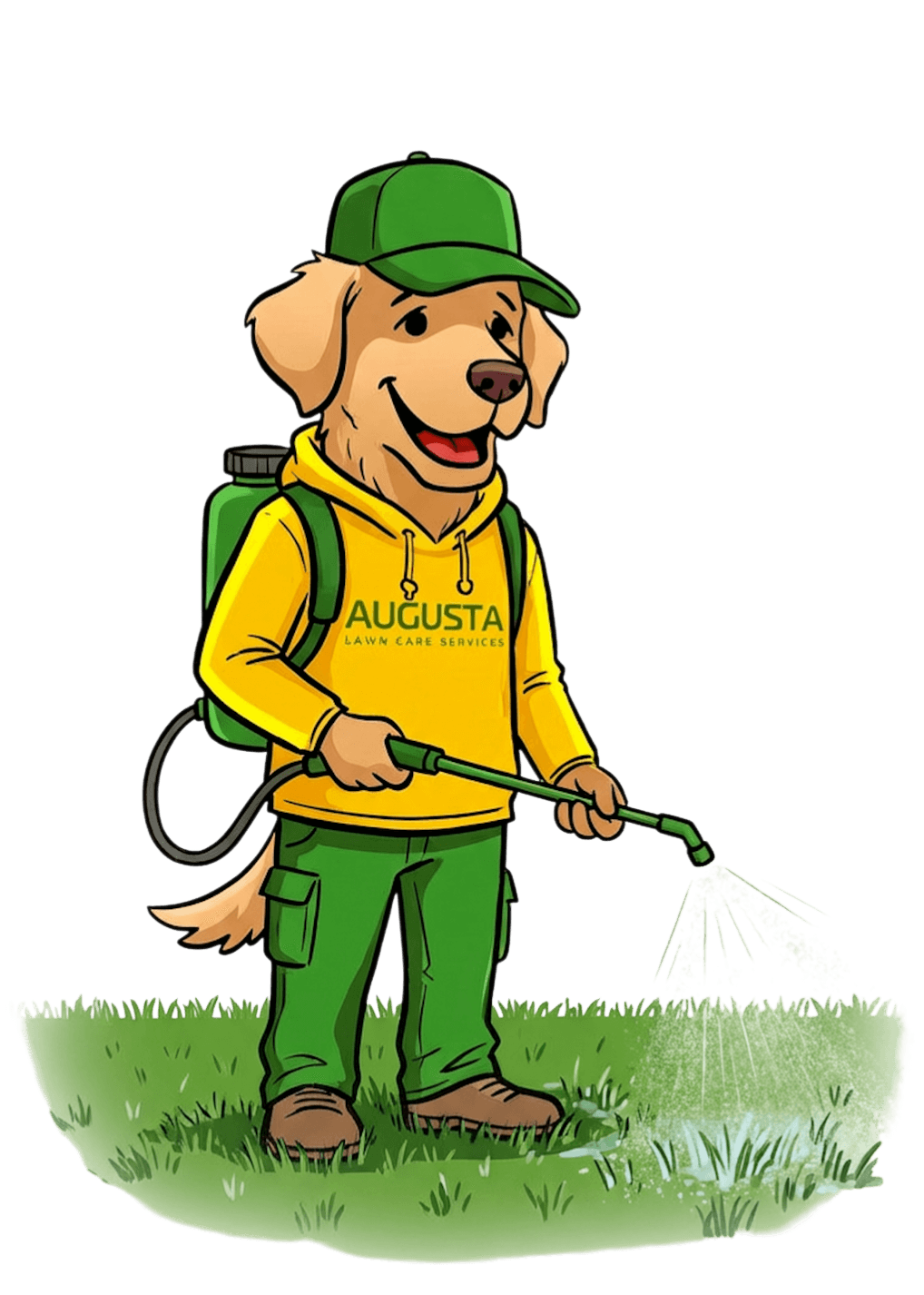 Augusta Lawn Care Mascot Spraying Fertilizer
