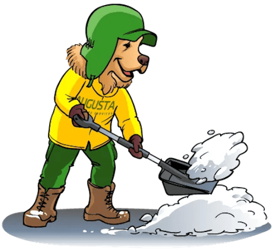 Augusta Lawn Care Mascot Shoveling  Snow
