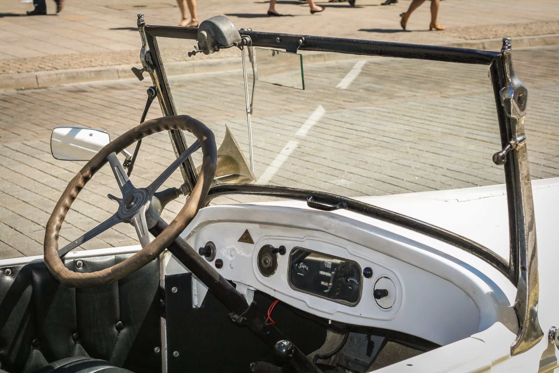 A white vintage car with an old steering wheel - Port Orchard, WA - Anywhere Auto Glass