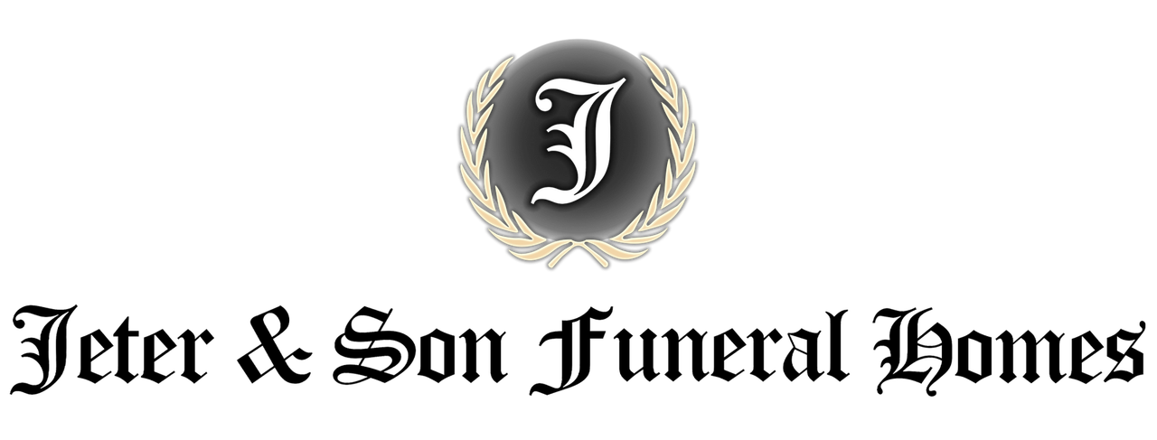 Jeter & Son Funeral Homes logo with ornate black-and-gold monogram above the company name