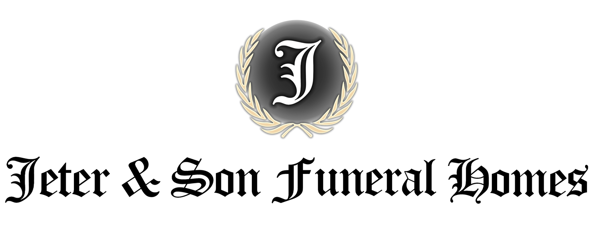 Jeter & Son Funeral Homes logo with ornate black-and-gold monogram above the company name