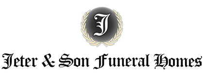 Jeter & Son Funeral Homes logo with ornate black-and-gold monogram above the company name