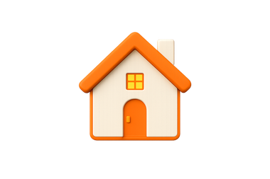 Orange house icon with a white door and window on a white background