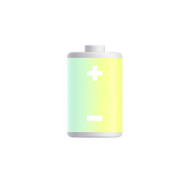 Stylized battery icon with green-yellow gradient, plus and minus symbols