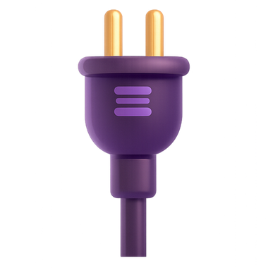 Purple electrical plug with two gold prongs and a cord attached