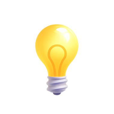 Yellow lightbulb icon with a glowing yellow bulb and gray screw base on a white background