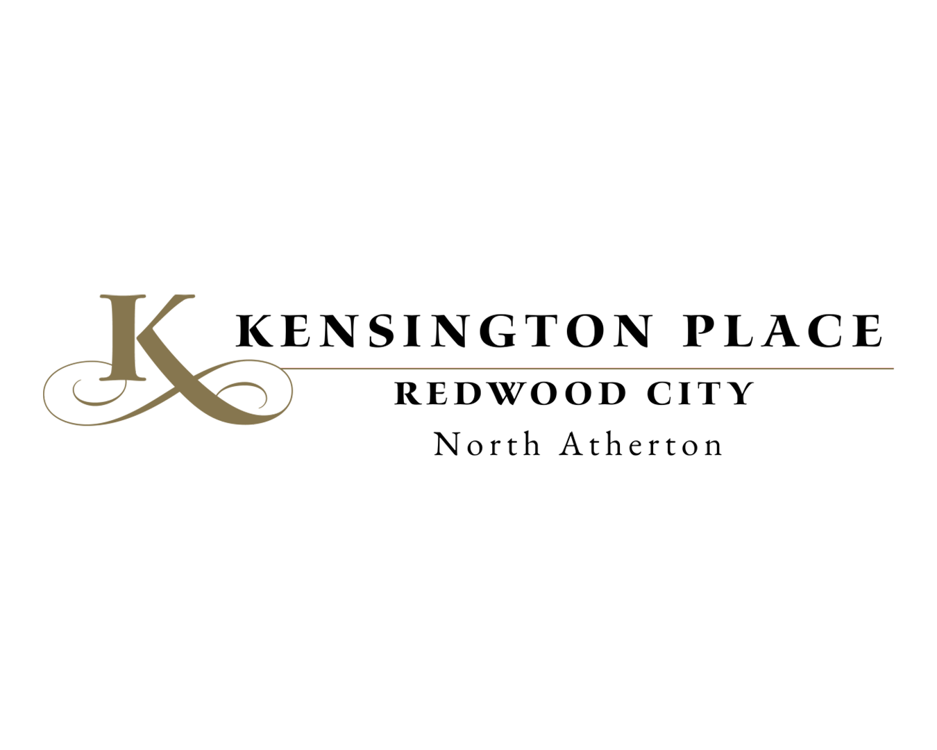 Logo for Kensington Place, Redwood City, North Atherton. Features a stylized 