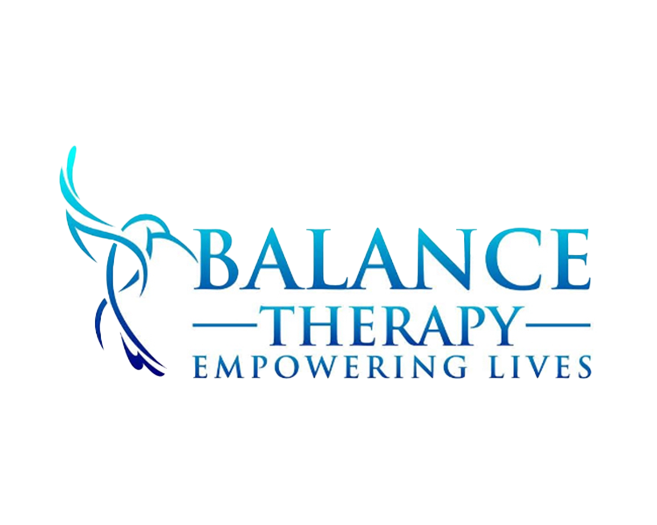Logo for Balance Therapy, a hummingbird illustration with the company name and tagline.