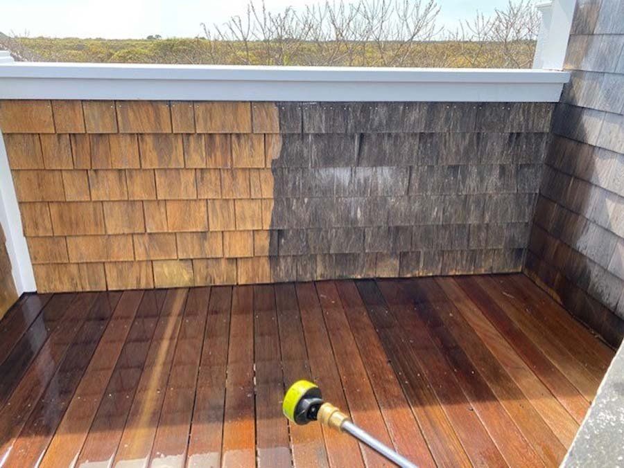 Pressure washing wall