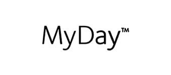 A black and white logo for myday on a white background.