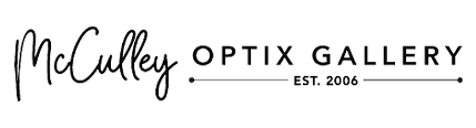 A black and white logo for mcculley optix gallery