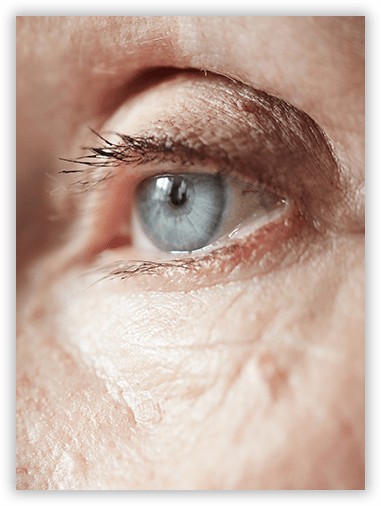 A close up of a woman 's blue eye