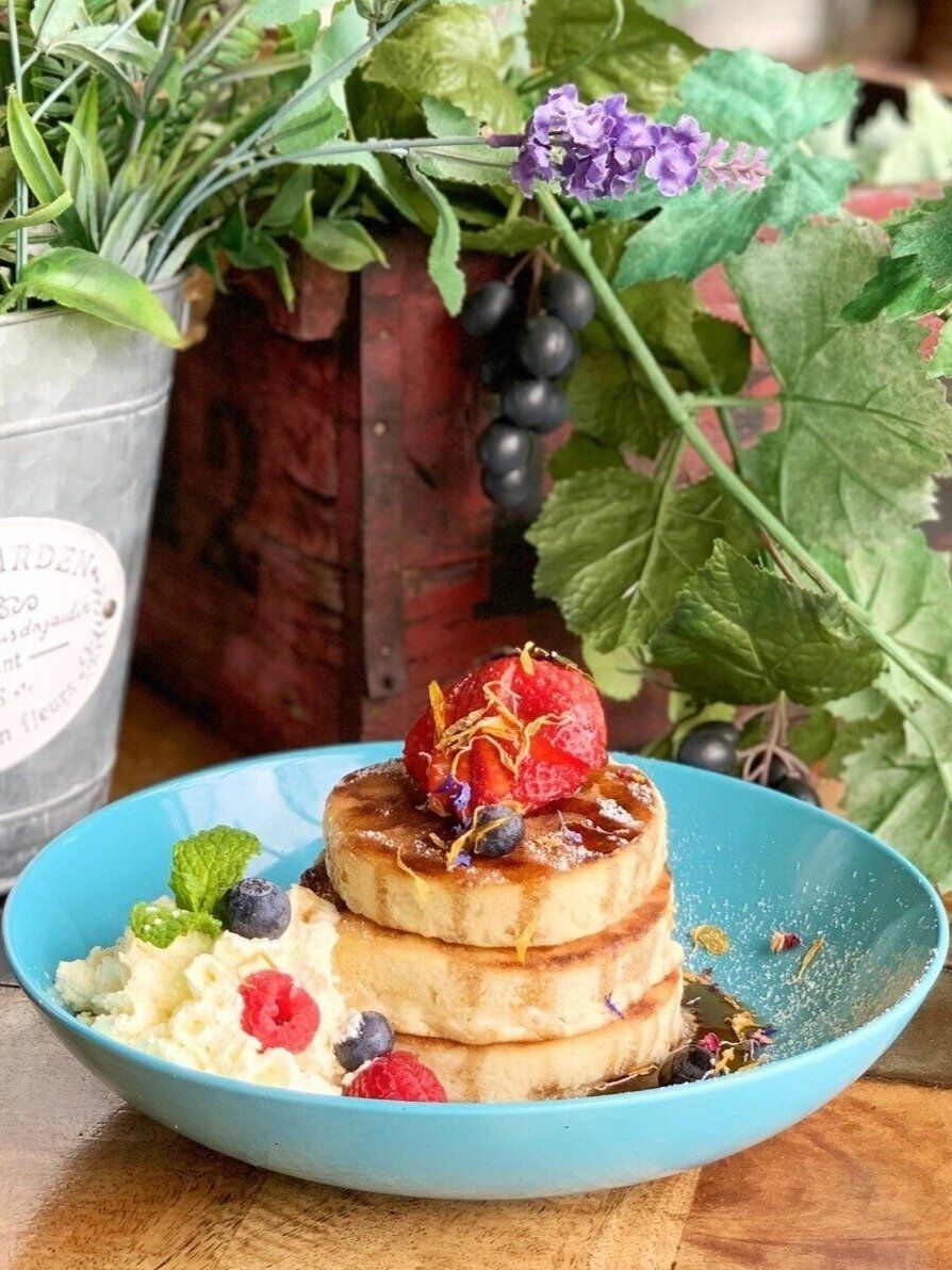 Stack of pancakes with berries