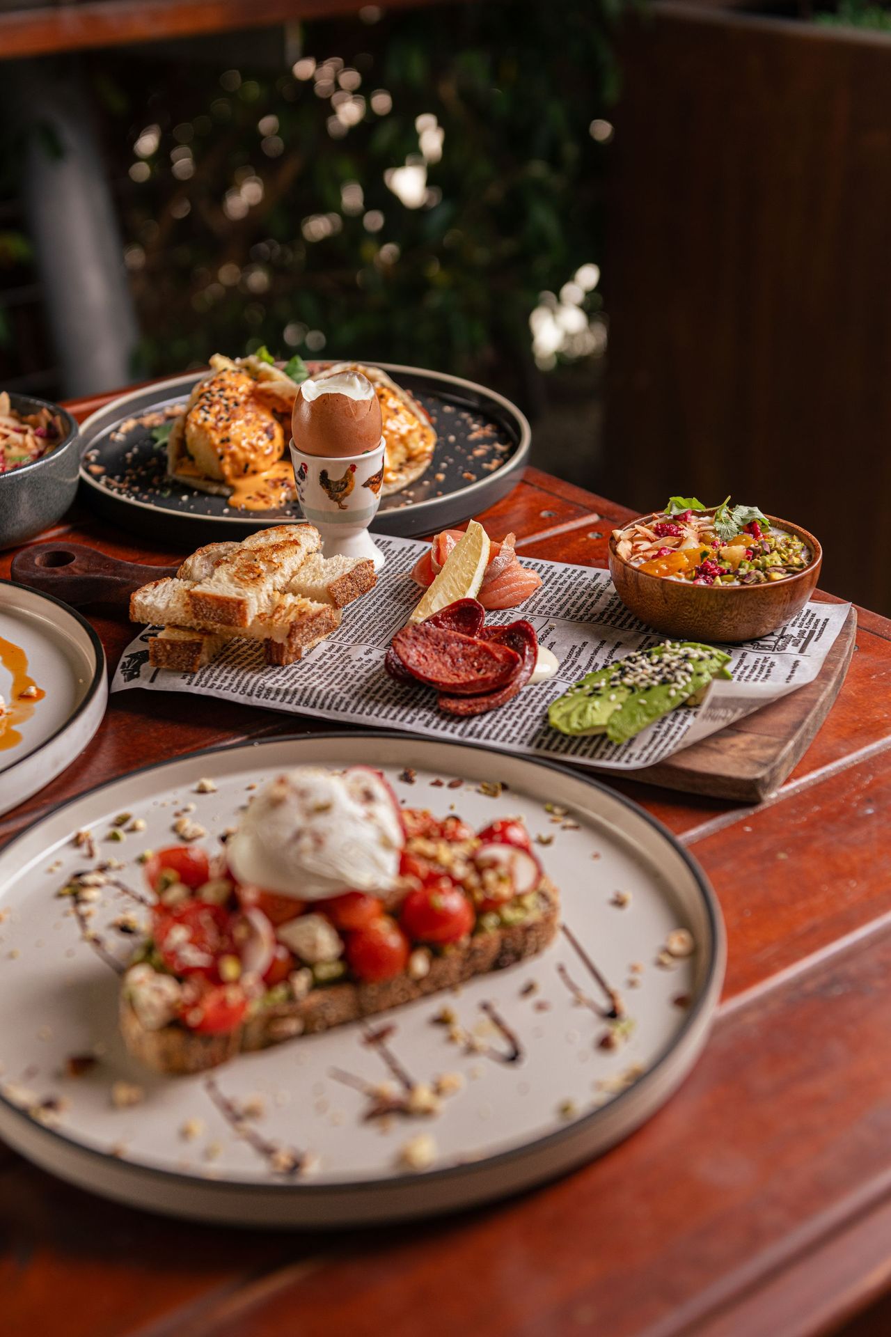 Brunch and share plates on a timber table