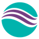 A purple and white wave in a blue circle
