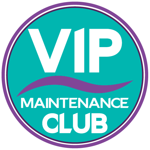 A blue and purple logo for a vip maintenance club