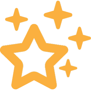 A yellow star with four other stars around it on a white background.