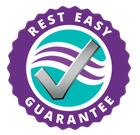 A rest easy guarantee logo with a check mark