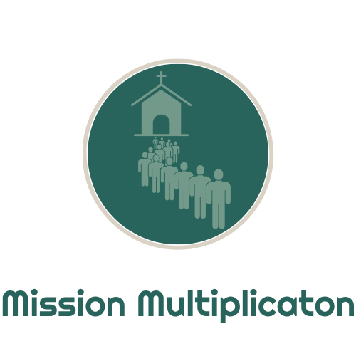Mission Multiplication logo: teal circle with church and people icons above the text