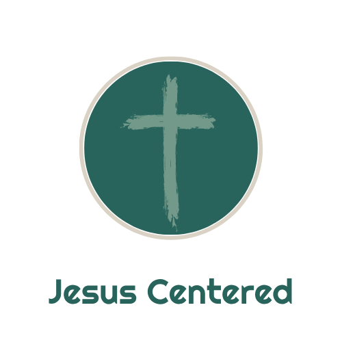 Logo with a light gray cross in a teal circle above the words “Jesus Centered”