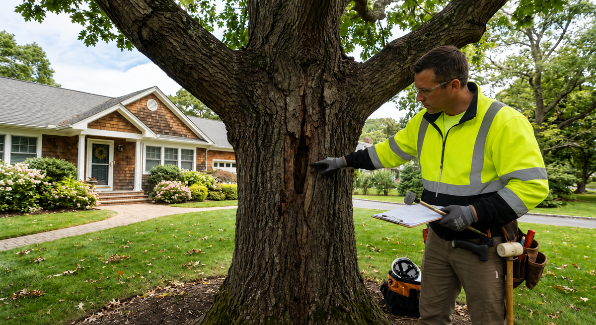 Emergency response team clearing broken limbs after storm in Riverhead
