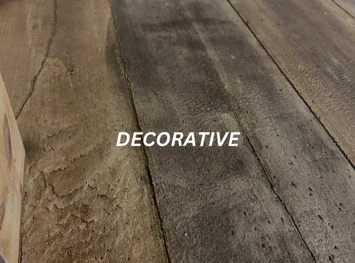 a close up of a wooden floor with the word decorative on it .