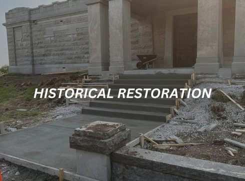 a building under construction with the words historical restoration on the bottom