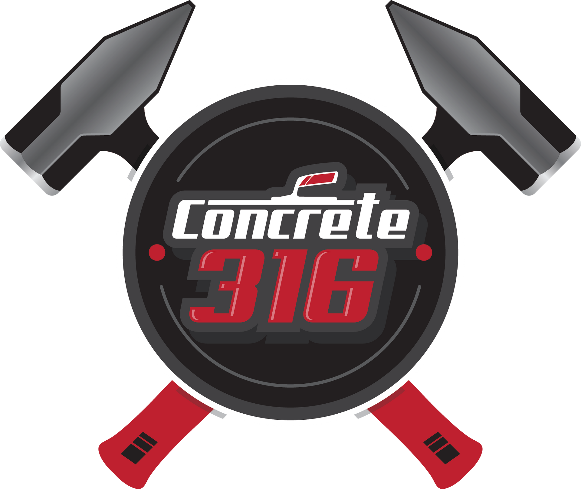 a logo for concrete 316 with two hammers