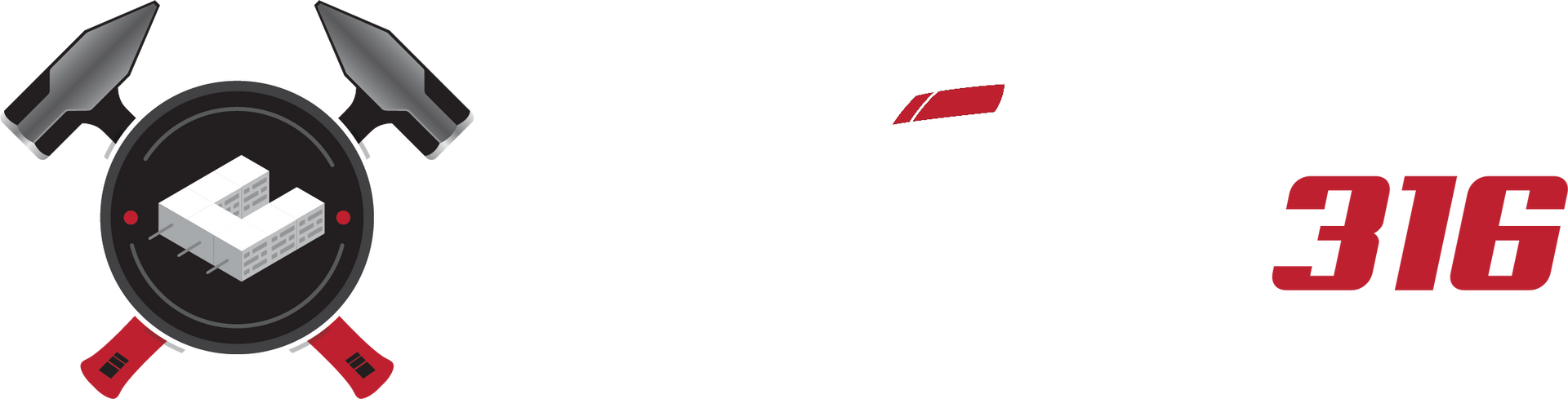 a logo for a construction company with two hammers in a circle .