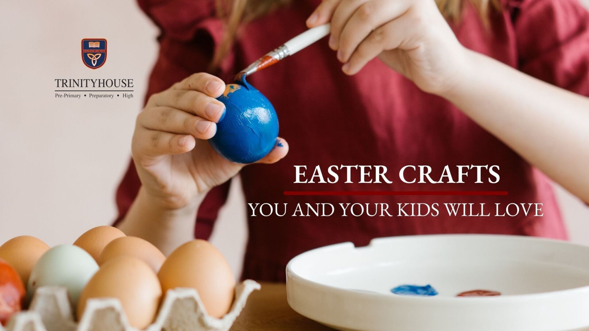 Kid painting and egg in blue paint, Easter crafts