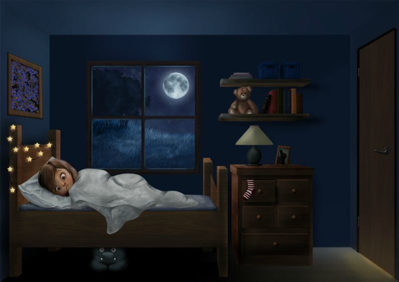 Child sleeping with a monster under the bed
