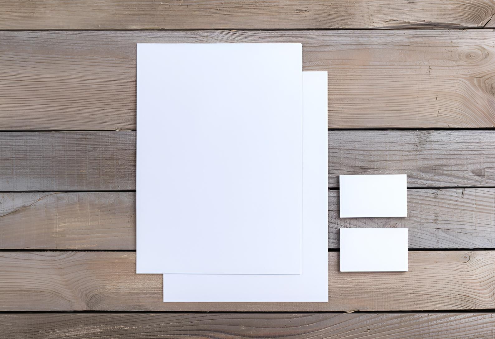 Stack of White Cards and Envelopes on a Wooden Table — Copy That @ Profsec in Ballina, NSW