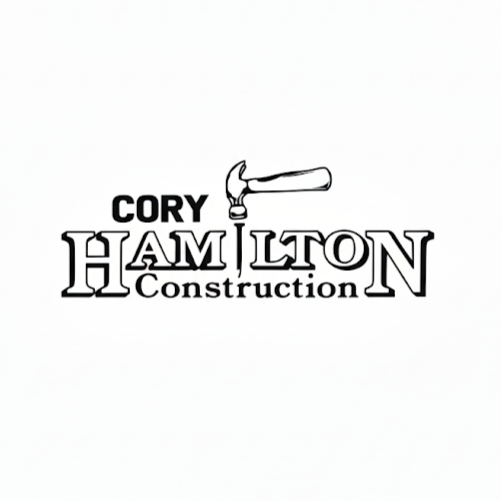 Logo for Cory Hamilton Construction, featuring a hammer and bold text.