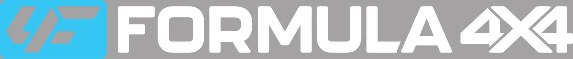 A logo featuring a light blue square with a grey stylized "4F" next to the white text "FORMULA 4X4" on a grey background.