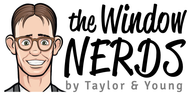 The Window Nerd logo with clipart picture of a nerd.