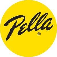 A yellow and black logo for Pella windows.